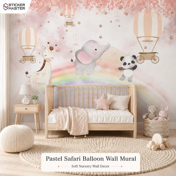 Pastel Safari Balloon Wall Mural / Nursery Wallpaper by Sticker Master