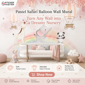Pastel Safari Balloon Wall Mural | Nursery Wallpaper