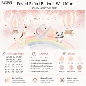 Pastel Safari Balloon Wall Mural | Nursery Wallpaper
