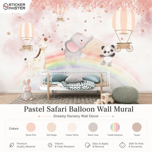 Pastel Safari Balloon Wall Mural | Nursery Wallpaper