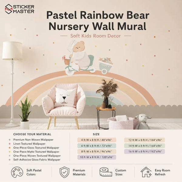 Baby Beige Rainbow Wainscot Nursery Wall Mural by Sticker Master