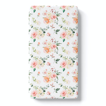 Peach Floral Fitted Crib Sheet - MOOGCO Baby