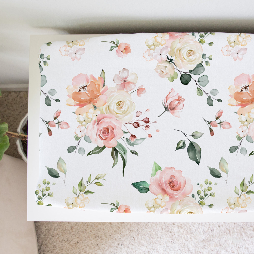 Changing Pad Cover - Peach Floral - MOOGCO Baby