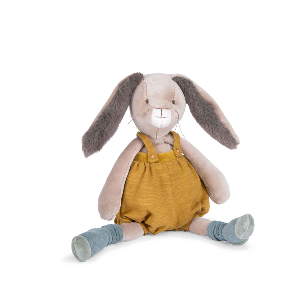 Ochre rabbit plush toy from "Three Little Rabbits" collection, perfect for cuddles and playtime.