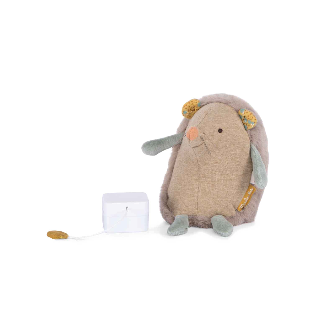 Musical hedgehog toy "Three Little Rabbits" for babies, featuring soft textures and soothing melodies.