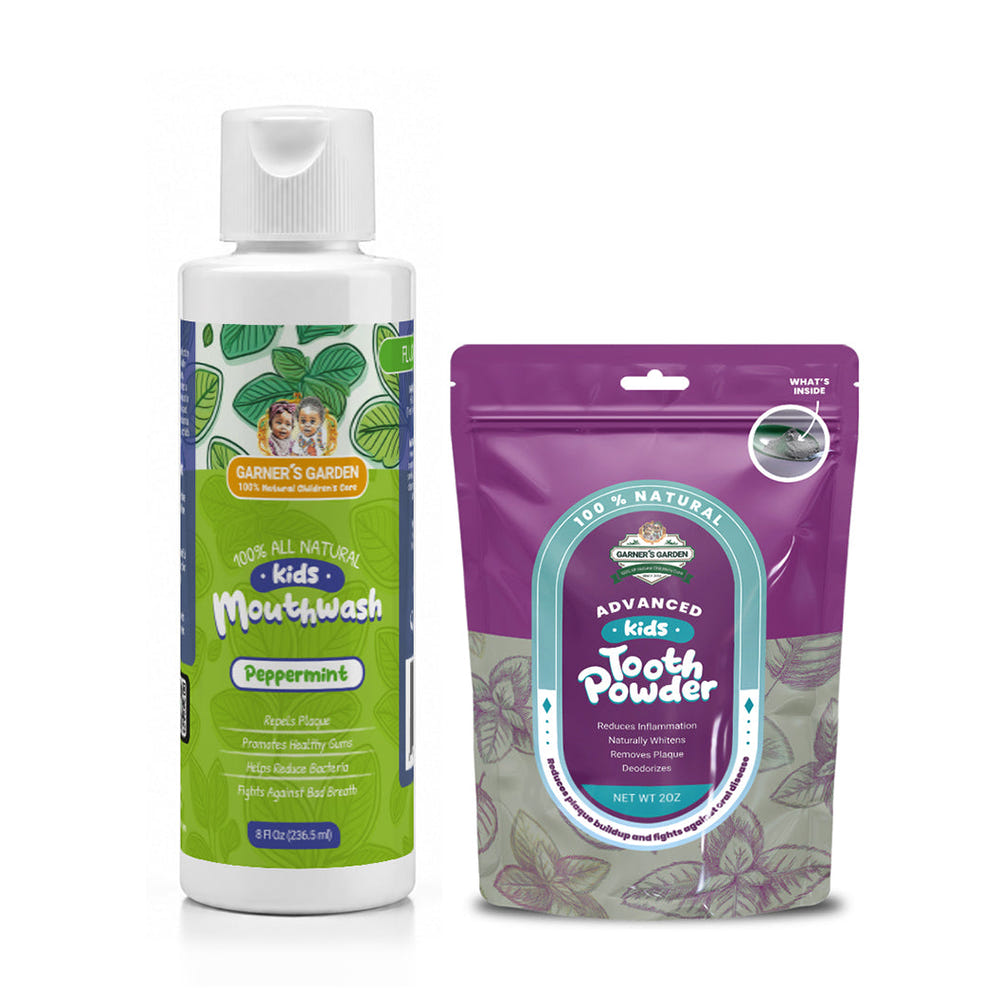 Garner's Garden Kid's Mouthwash and Tooth Powder Package Natural Fluoride Free