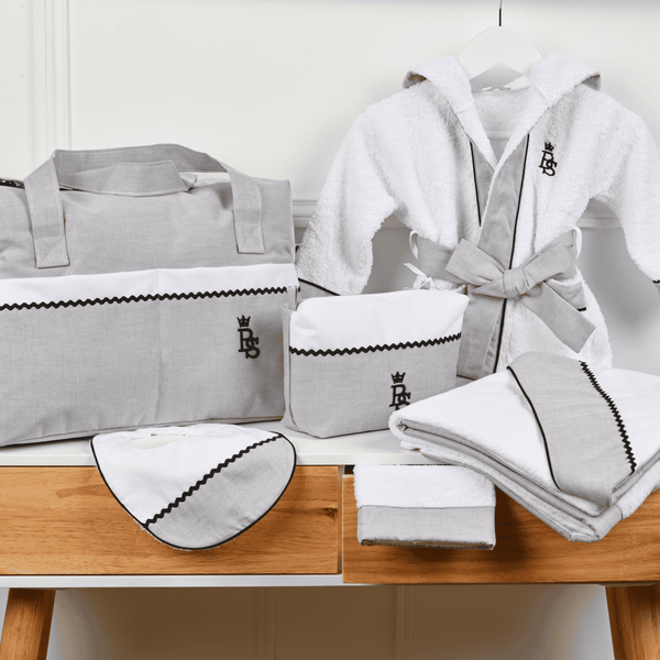 PETIT MARIN | Boys Grey & White Cotton Bathrobe