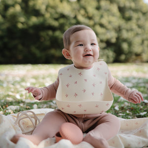 Mushie Silicone Baby Bib Adjustable Neck Strap Deep Pocket
