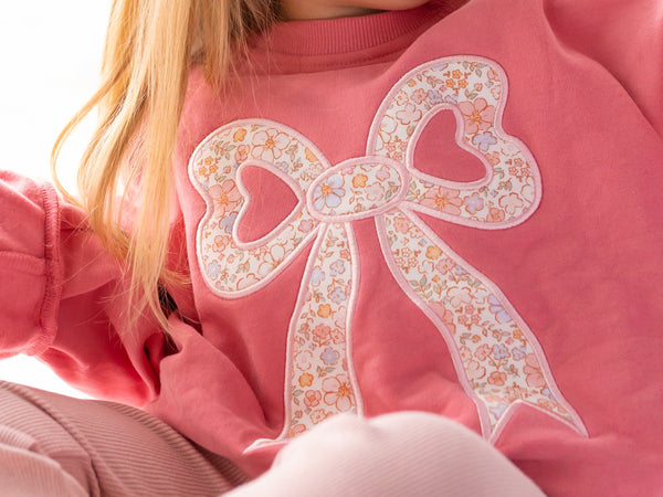 Applique Floral Bow Crewneck Sweatshirt