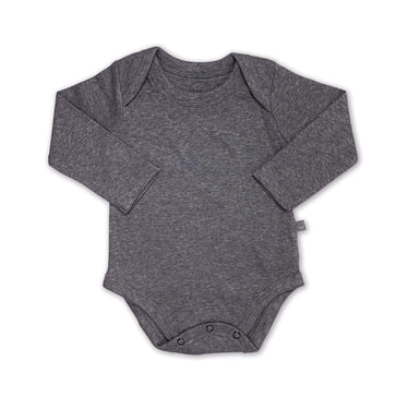 Charcoal short sleeve long bodysuit for babies, perfect for everyday wear and comfort.