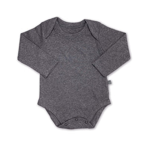 Charcoal short sleeve long bodysuit for babies, perfect for everyday wear and comfort.