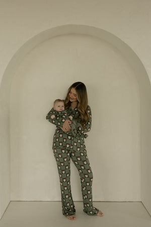 Bamboo Zip Pajamas | Santa Checkerboard
