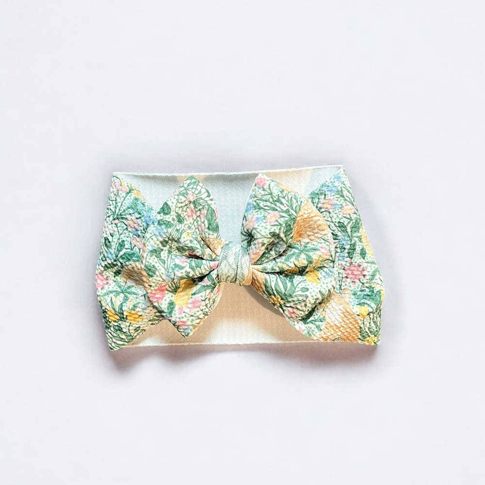 Spring Bunny Blooms Easter Baby Headwrap Bow - Adorable floral design for infants, perfect for spring celebrations.