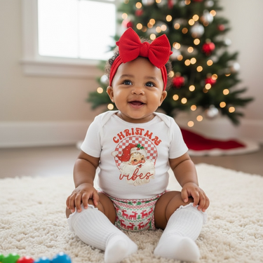"Christmas Vibes Baby Bummies Set - festive two-piece outfit for infants, perfect for holiday celebrations."