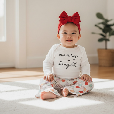 Merry & Bright Christmas Lights Bell Bottom Outfit for babies, festive and stylish holiday clothing.