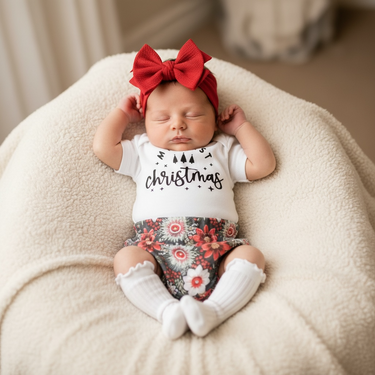 Christmas Embroidery Inspired Bummies Set for babies - festive two-piece outfit perfect for holiday celebrations.