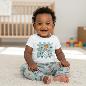 Construction Bunny Easter Joggers for babies, featuring playful designs and comfortable fit, shown from angle 3.