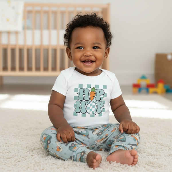 Construction Bunny Easter Joggers for babies, featuring playful designs and comfortable fit, shown from angle 3.