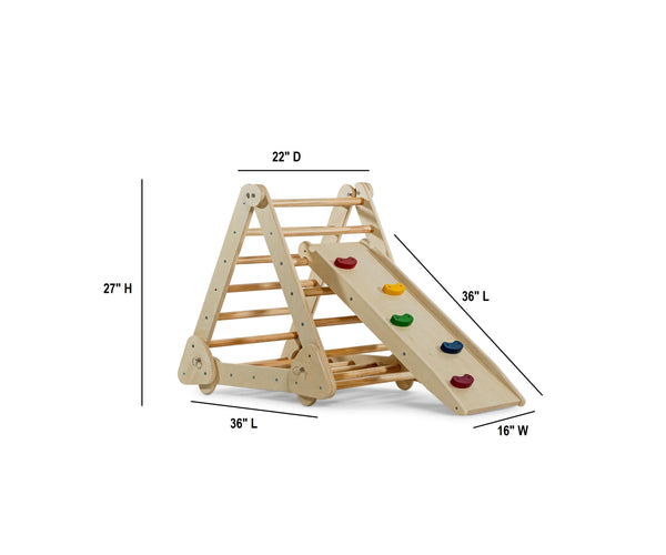 Vicus Triangle Ladder with Ramp for indoor play, showcasing safe climbing and sliding fun for toddlers.