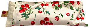Hot Cherry Rectangular/Cervical Neck Pillow in Unbleached, Pre-washed, Natura Denim with Cherry Print Pillowcase