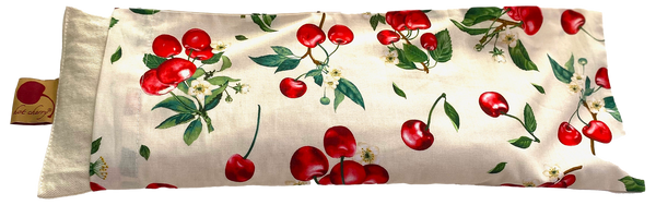 Hot Cherry Rectangular/Cervical Neck Pillow in Unbleached, Pre-washed, Natura Denim with Cherry Print Pillowcase