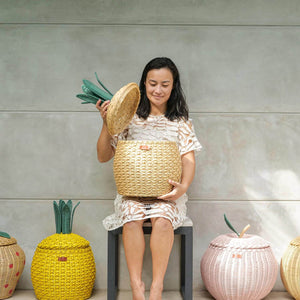 Pineapple Rattan Storage Basket Natural - Medium