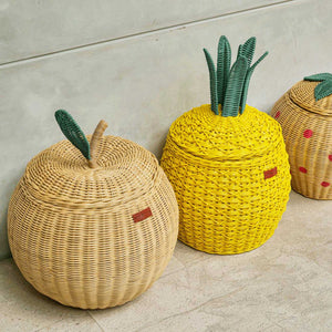 Pineapple Rattan Storage Basket Yellow - Medium