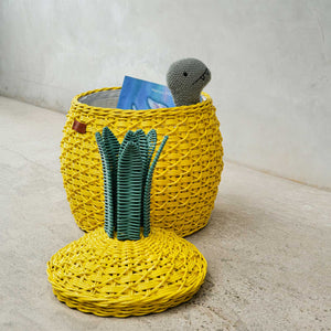 Pineapple Rattan Storage Basket Yellow - Medium