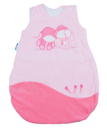Pink baby sleeping sack wearable blanket for safe and cozy sleep.