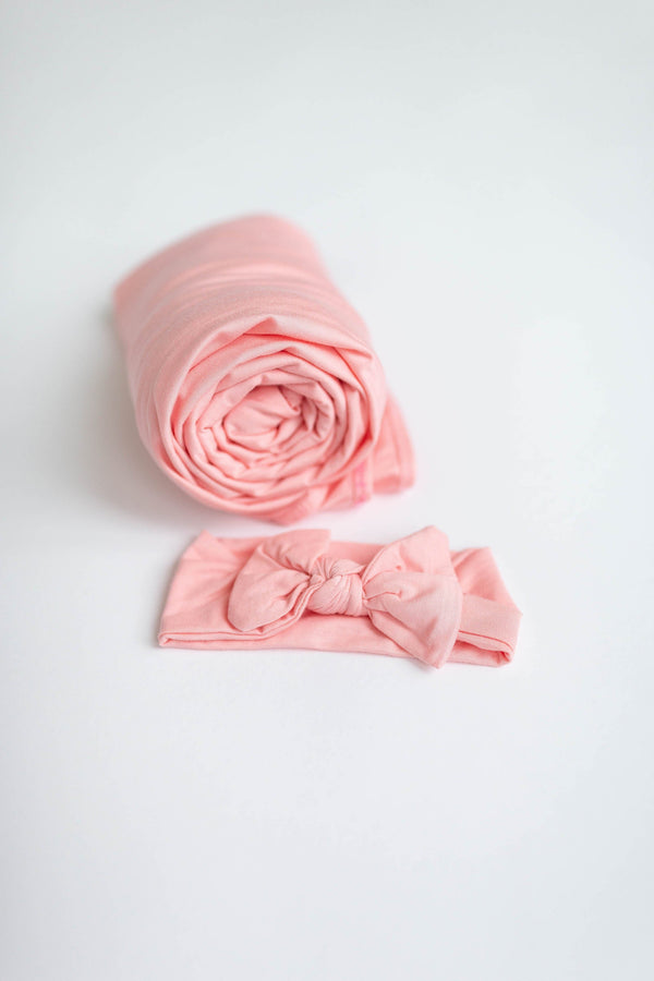 Swaddle Blanket, Hat and Headband Set - Pink