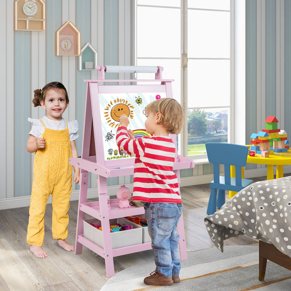 3 in 1 Double-Sided Storage Art Easel - Height-Adjustable for Toddlers & Kids
