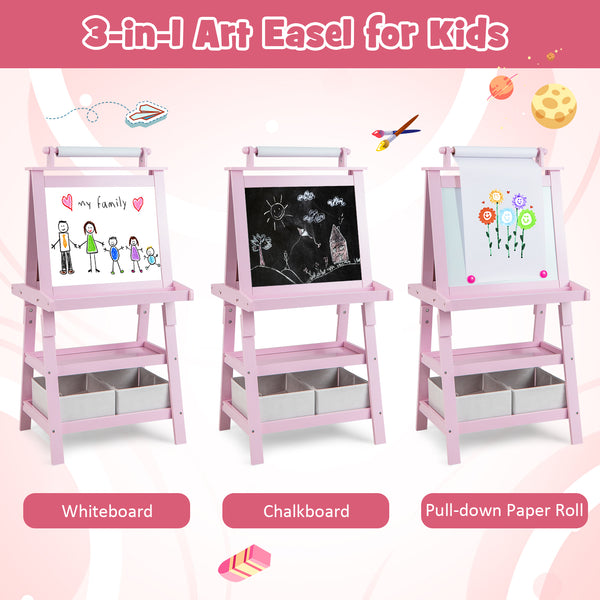 3 in 1 Double-Sided Storage Art Easel - Height-Adjustable for Toddlers & Kids
