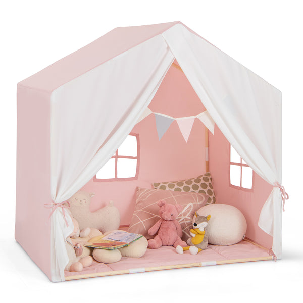 Kid's Play Tent with Washable Cotton Mat and Flag Banner for Kids