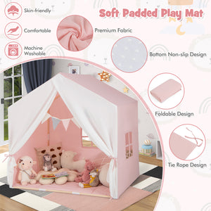Kid's Play Tent with Washable Cotton Mat and Flag Banner for Kids