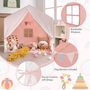 Kid's Play Tent with Washable Cotton Mat and Flag Banner for Kids
