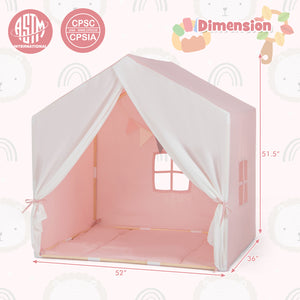 Kid's Play Tent with Washable Cotton Mat and Flag Banner for Kids