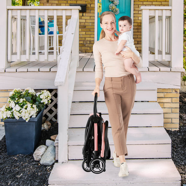 Lightweight one-hand folding baby stroller with aluminum frame, perfect for travel and easy storage. Angle 26 view.