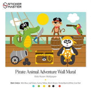 Pirate Animal Adventure Wall Mural | Kids Room Wallpaper Decor