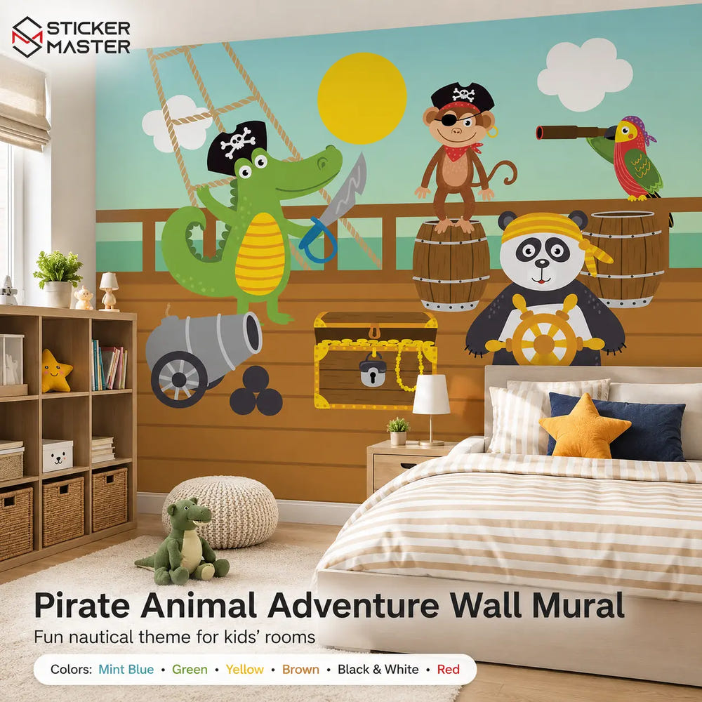 Pirate Animal Adventure Wall Mural | Kids Room Wallpaper Decor