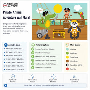 Pirate Animal Adventure Wall Mural | Kids Room Wallpaper Decor