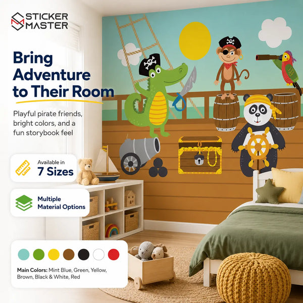 Pirate Animal Adventure Wall Mural | Kids Room Wallpaper Decor