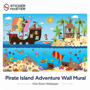 Pirate Island Adventure Wall Mural | Kids Room Wallpaper Decor