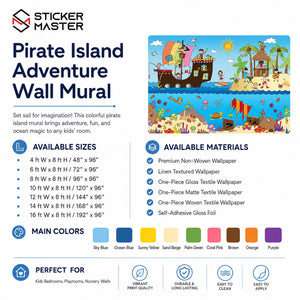 Pirate Island Adventure Wall Mural | Kids Room Wallpaper Decor