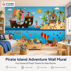 Pirate Island Adventure Wall Mural | Kids Room Wallpaper Decor