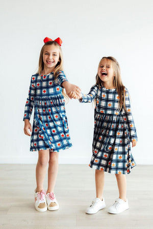Mila & Rose Plaid Pumpkins Long Sleeve Pocket Twirl Dress