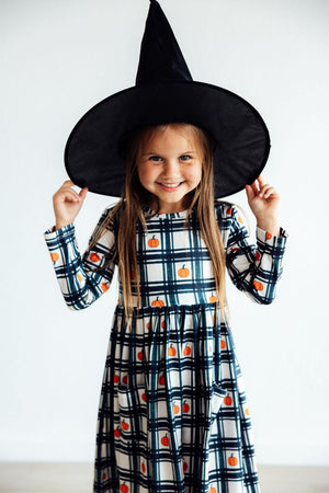 Mila & Rose Plaid Pumpkins Long Sleeve Pocket Twirl Dress
