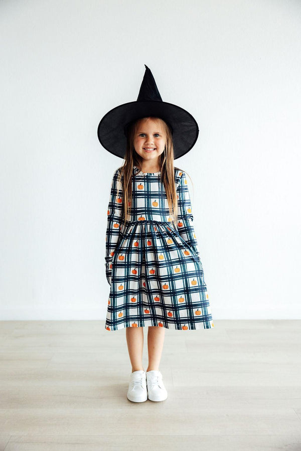 Mila & Rose Plaid Pumpkins Long Sleeve Pocket Twirl Dress
