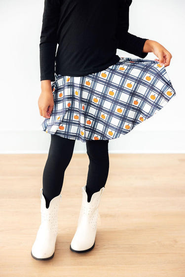 Plaid Pumpkins Twirl Skegging for babies, perfect for playful autumn outfits.