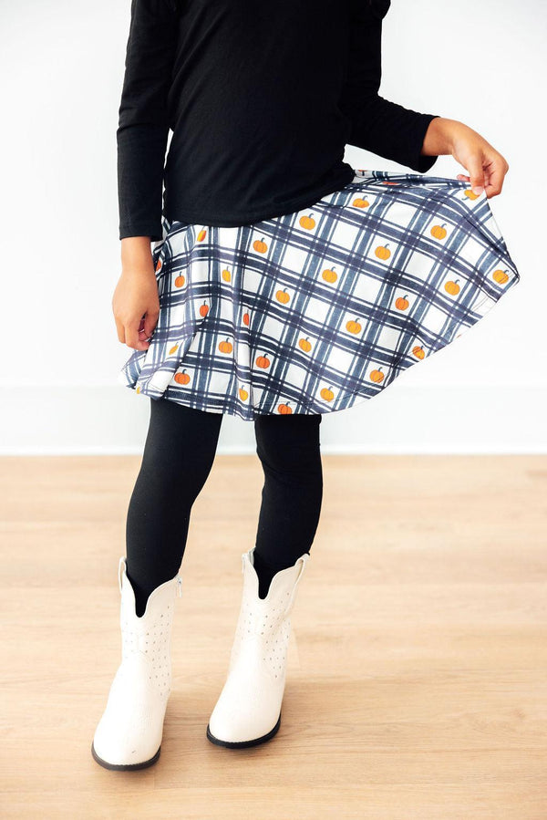 Plaid Pumpkins Twirl Skegging for babies, perfect for playful autumn outfits.