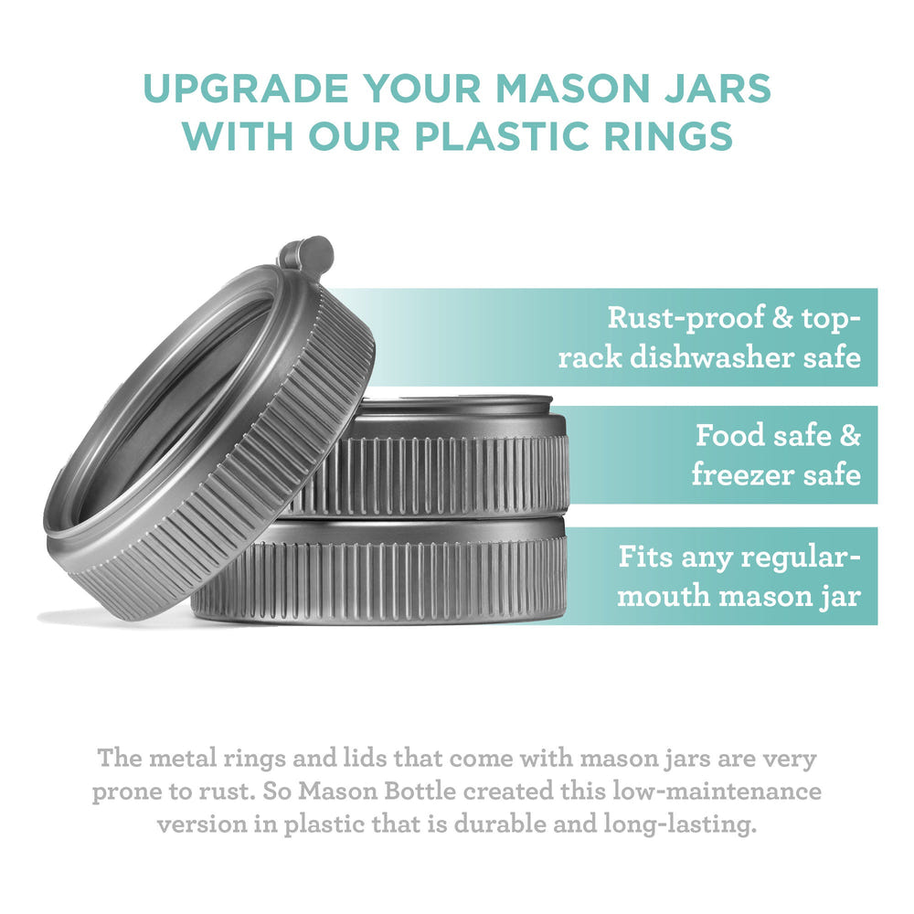 Three colorful plastic rings for baby bottles, essential accessories for feeding convenience and safety.
